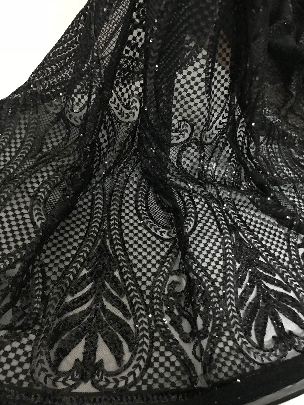 5 YARDS / Héloïse Abstract Beaded Embroidery Sequin Mesh Lace Party Prom Bridal Dress Fabric