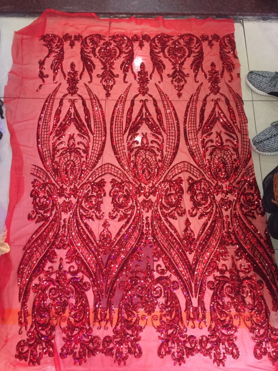 red sequin fabric for dress Red Luxury Design Embroidered Craft 4 Way Stretch Sequin Fabric Sold By The Yard