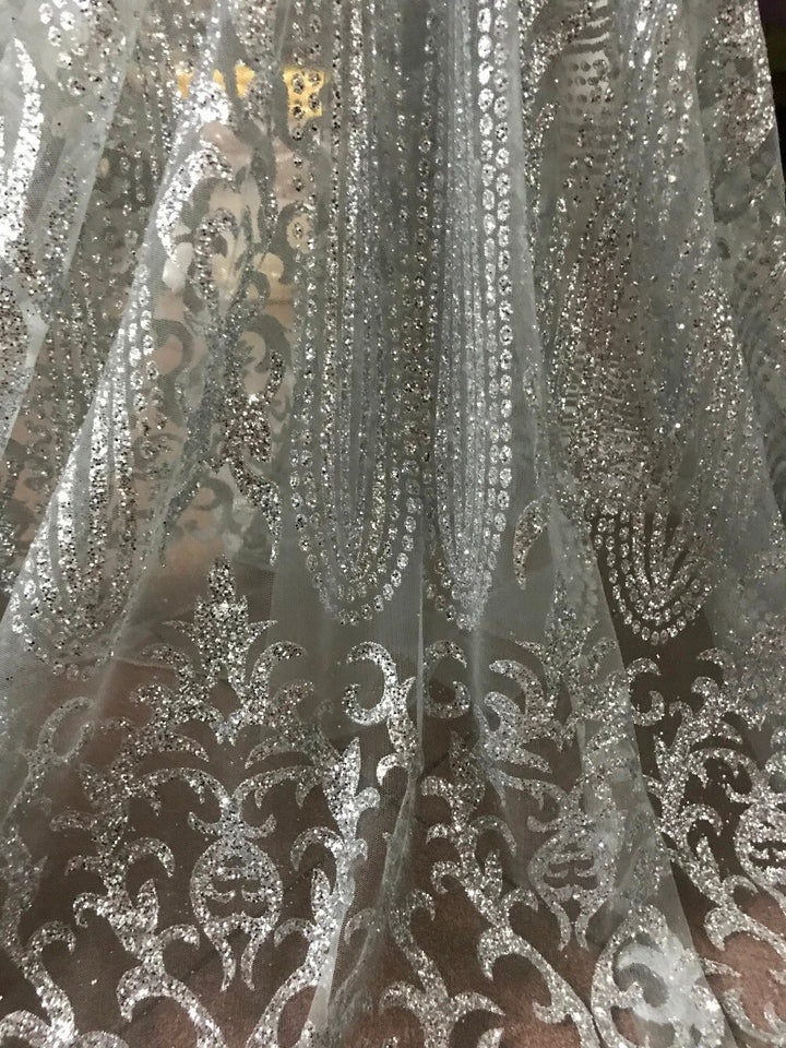 Tessuto per abito da sposa, 5 metri / Perla Regal, ricamo con perline, glitter, maglia di pizzo, ballo di fine anno