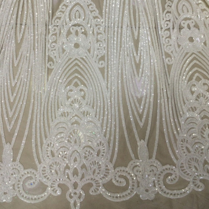 Tessuto da 5 metri/Elodie con ricami floreali con perline e glitter, in rete di pizzo, per abito da sposa, ballo di fine anno