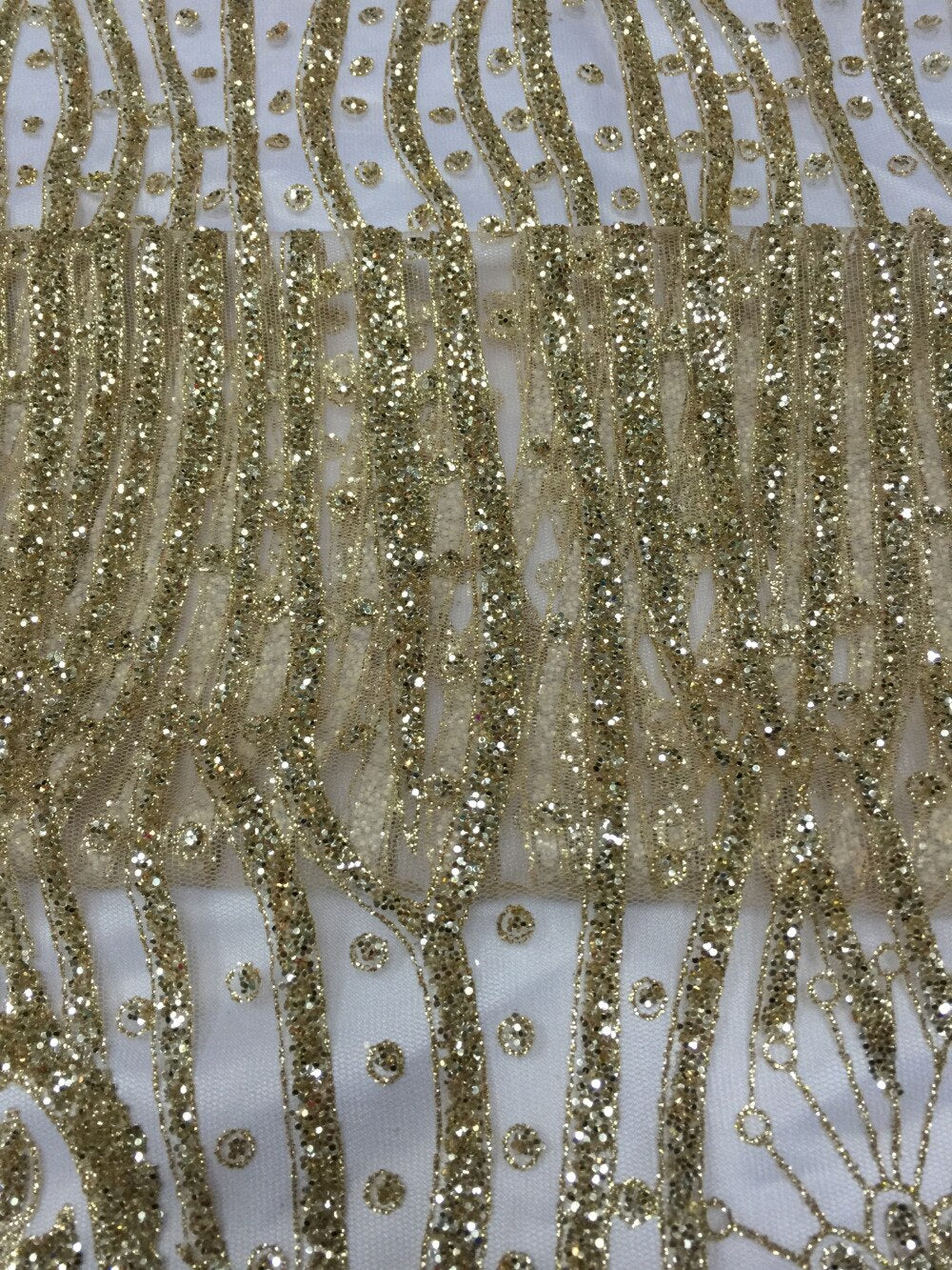 5 YARDS / Fleurine Floral Beaded Embroidery Sparkly Glitter Mesh Lace  Party Prom Bridal Dress Fabric
