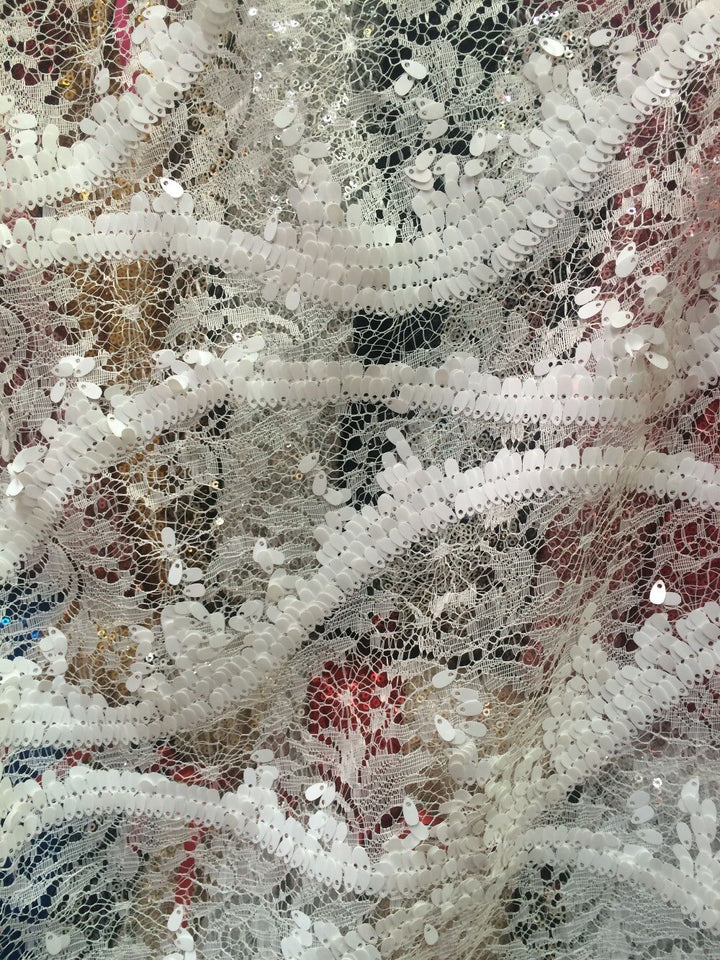 Tessuto per abiti da cerimonia nuziale in pizzo a rete, con perline, ricami, 5 metri/Lucie Funky