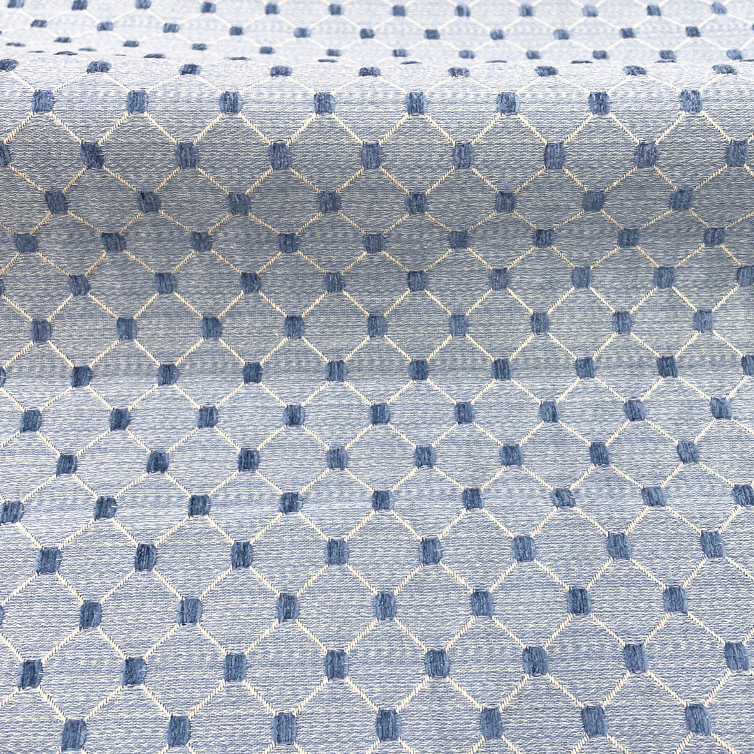 Salice Blue Diamond Dots Embroidered Jacquard Brocade Fabric