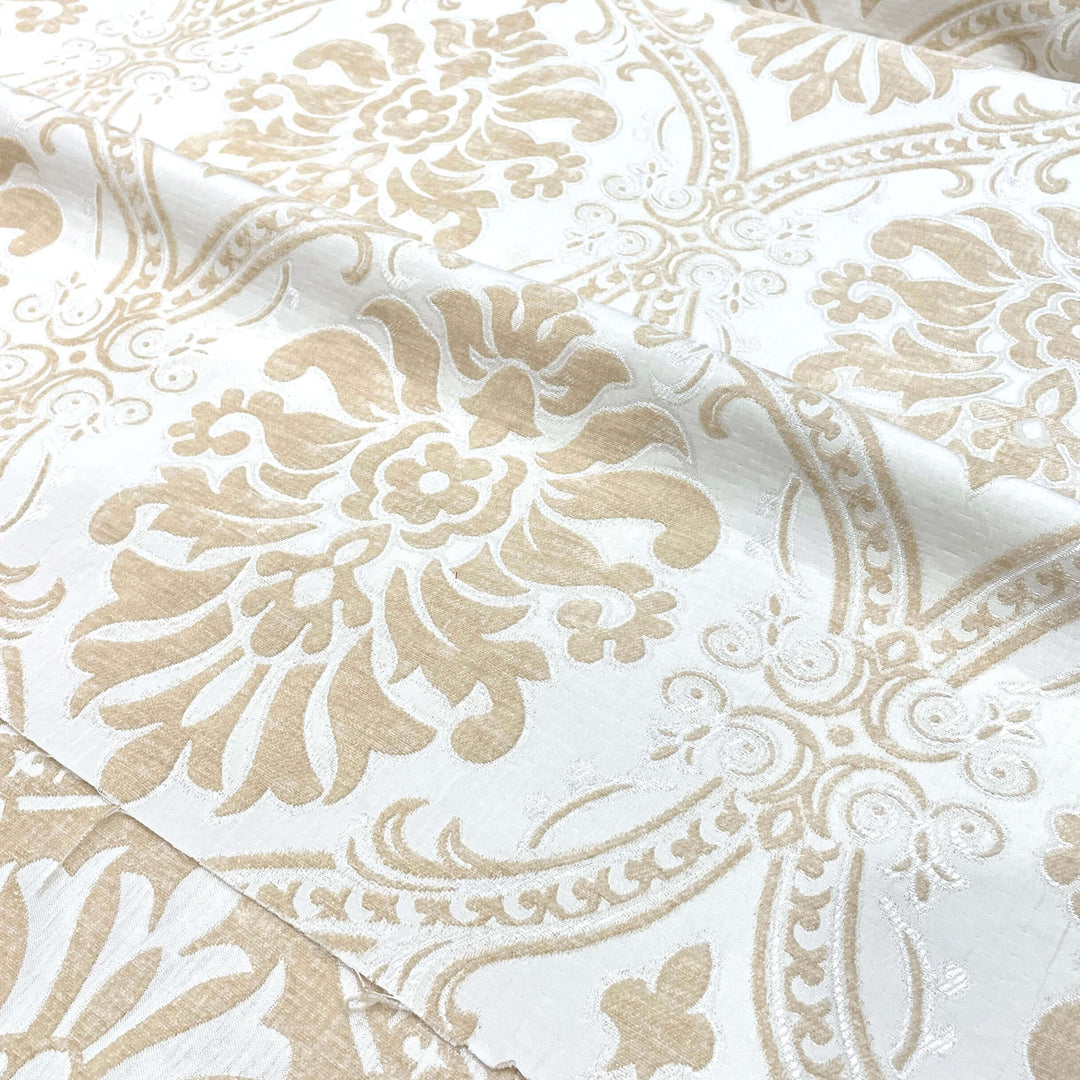 Classic Floral Damask Ivory Velvet Brocade Fabric