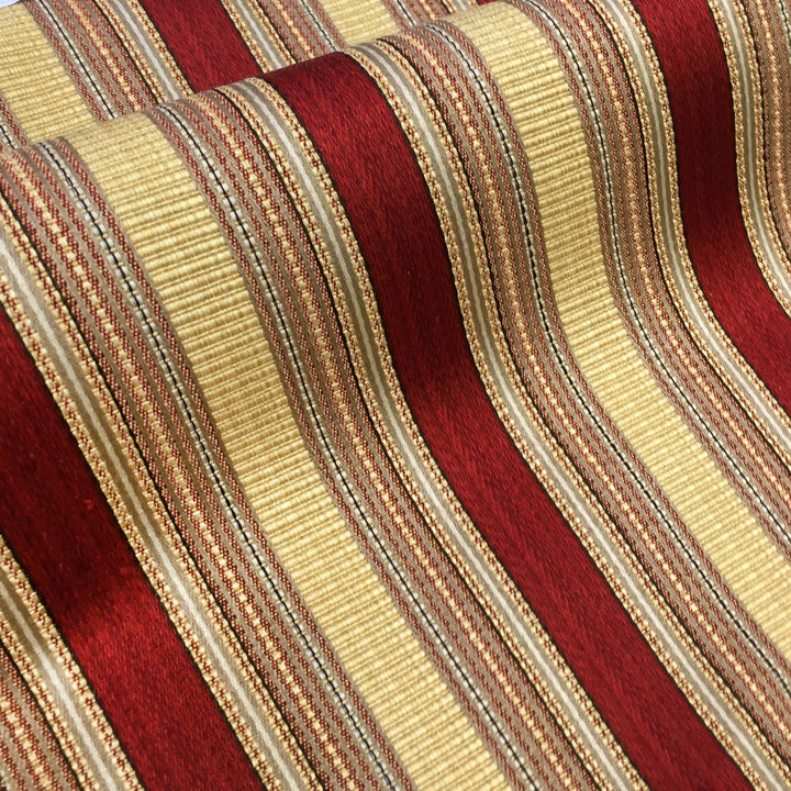 MOZART Burgundy Red Gold Striped Jacquard Brocade Fabric