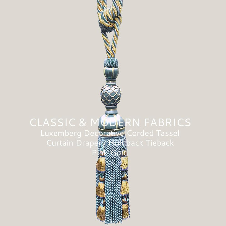 Luxemberg Decorative Corded Tassel Curtain Drapery Holdback Tieback Blue Gold - Classic & Modern