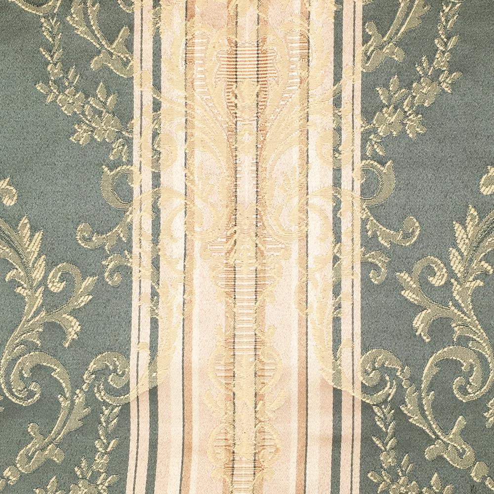 Royal Damask Stripe Green Ivory Fabric - Classic & Modern