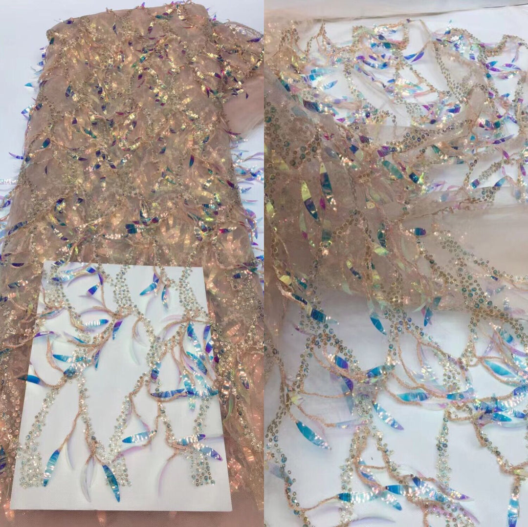 5 YARDS / 9 COLORI / Tessuto per abiti da cerimonia nuziale da sposa in pizzo scintillante con paillettes e perline ricamate Elena