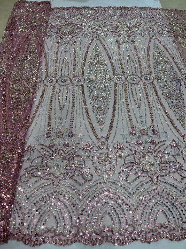 5 YARDS / 7 COLORS / Manon Sequin Beaded Embroidered  Mesh Sparkly Lace Bridal  Party Prom Bridal Dress Fabric