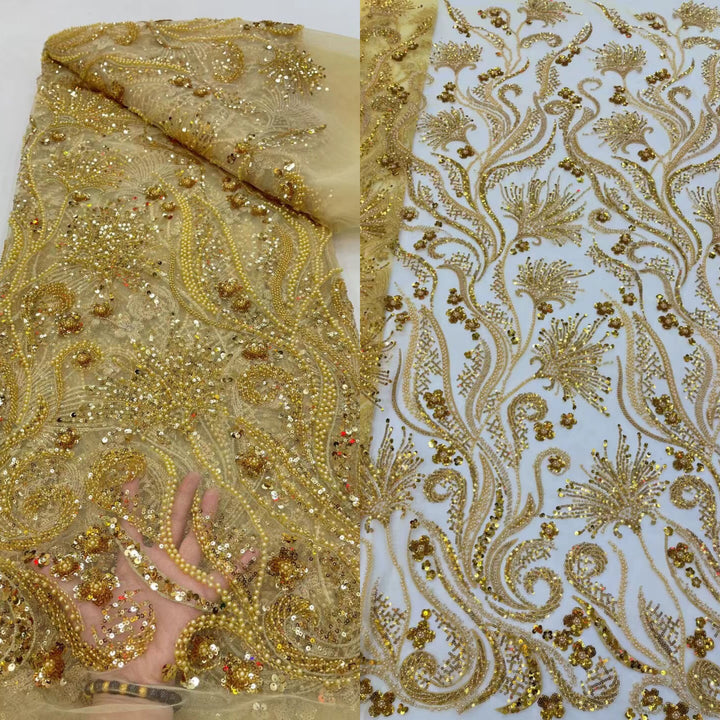 5 YARDS / 12 COLORS / Aline Sequin Beaded Embroidered  Mesh Sparkly Lace Bridal Wedding Party Dress Fabric