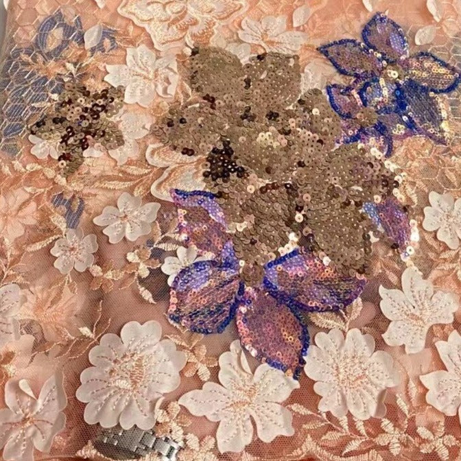 5 YARDS / 9 COLORI / Tessuto per abiti da cerimonia nuziale in pizzo scintillante con ricami in rilievo e paillettes Valentin