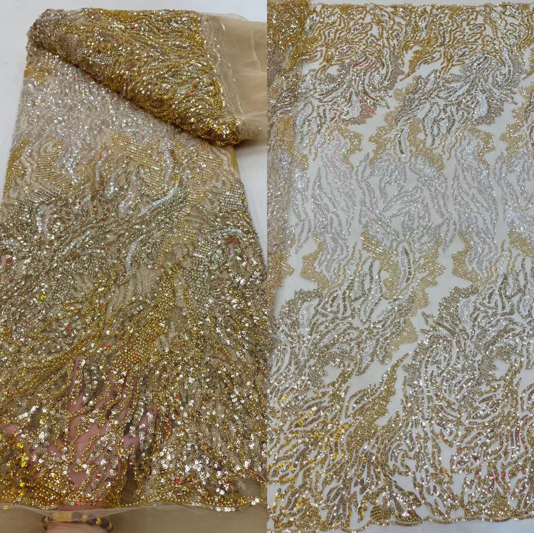 5 YARDS / 9 COLORS / Anastasie Sequin Beaded Embroidered  Mesh Sparkly Lace Bridal Wedding Party Dress Fabric