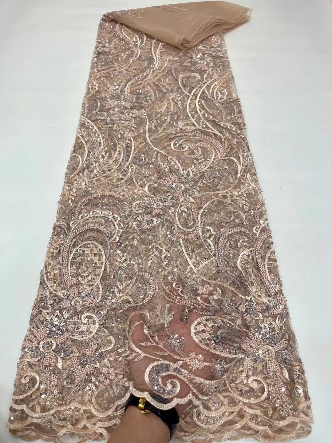 5 YARDS / 14 COLORI / Tessuto per abito da sposa in pizzo scintillante con paillettes e perline Eléa