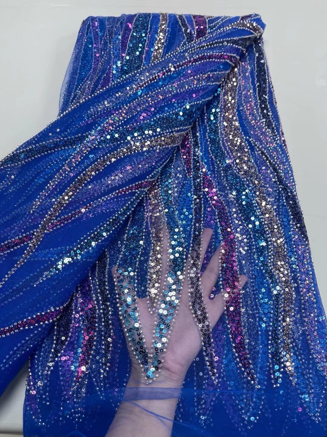 5 YARDS / 8 COLORS / Clarette Sequin Beaded Embroidered  Mesh Sparkly Lace Bridal  Party Prom Bridal Dress Fabric
