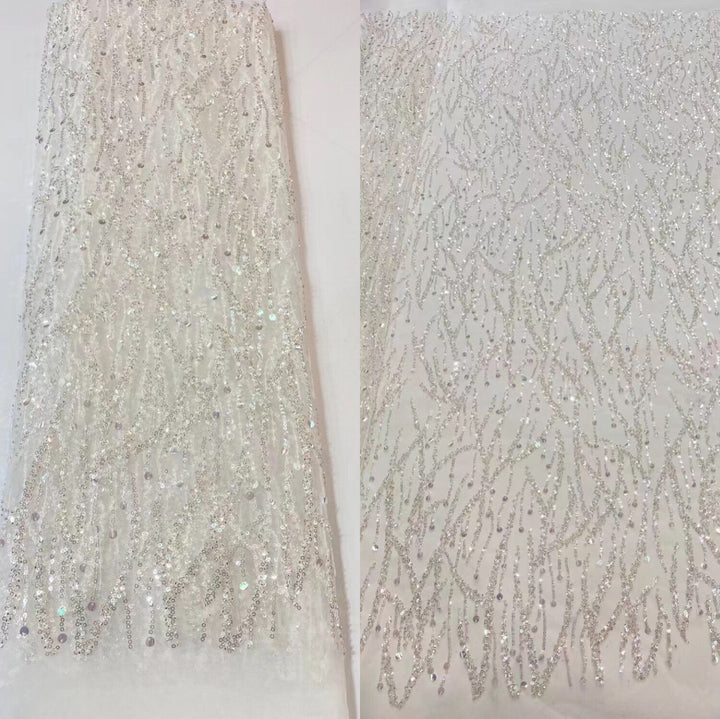 5 YARDS / 14 COLORS / Laurence Sequin Beaded Embroidered  Mesh Sparkly Lace Bridal Wedding Party Dress Fabric