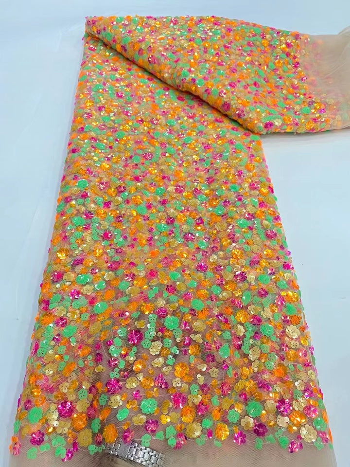 5 YARDS / 16 COLORS / Liana Floral Beaded Embroidery Glitter Mesh Lace  Party Prom Bridal Dress Fabric
