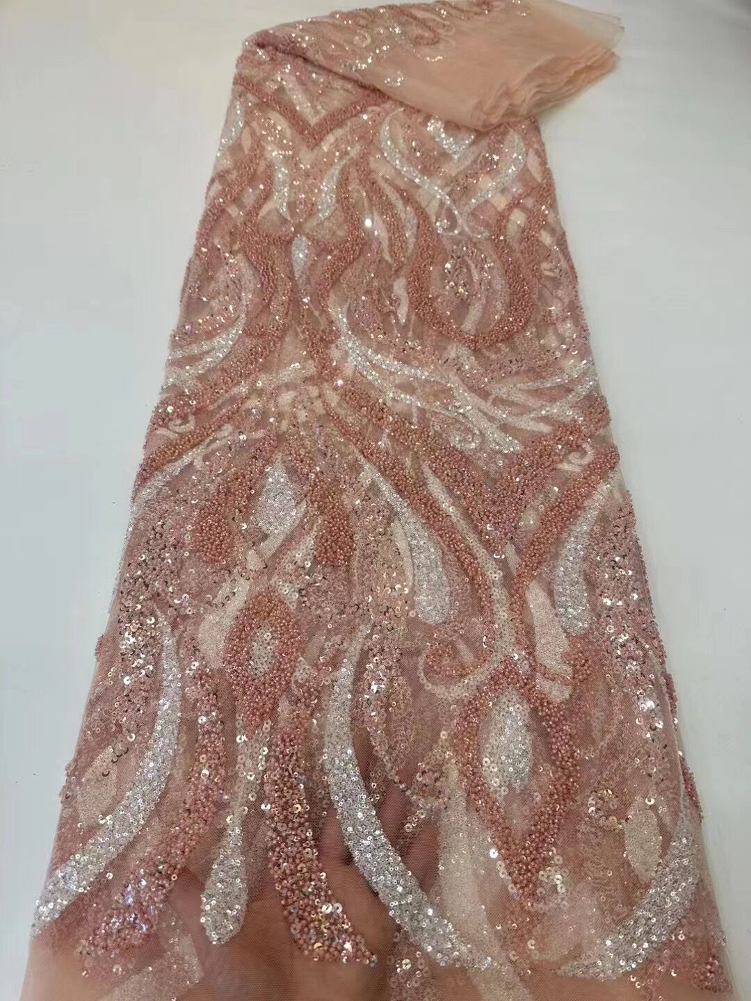5 YARDS / 8 COLORS / Clarette Sequin Beaded Embroidered  Mesh Sparkly Lace Bridal Wedding Party Dress Fabric