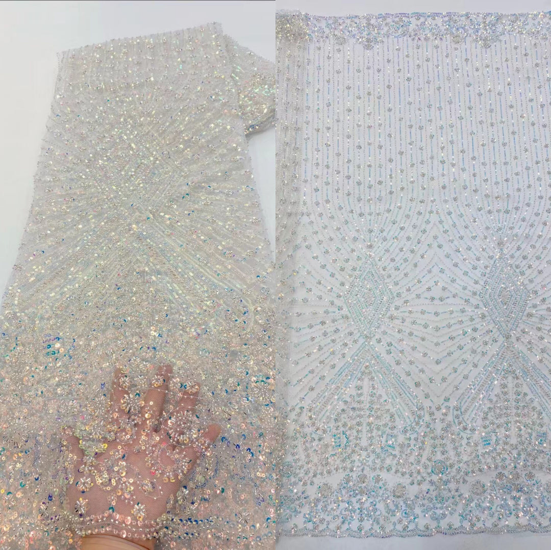 5 YARDS / 10 COLORS / Agathe Sequin Beaded Embroidered Mesh Sparkly Lace Bridal Wedding Party Dress Fabric