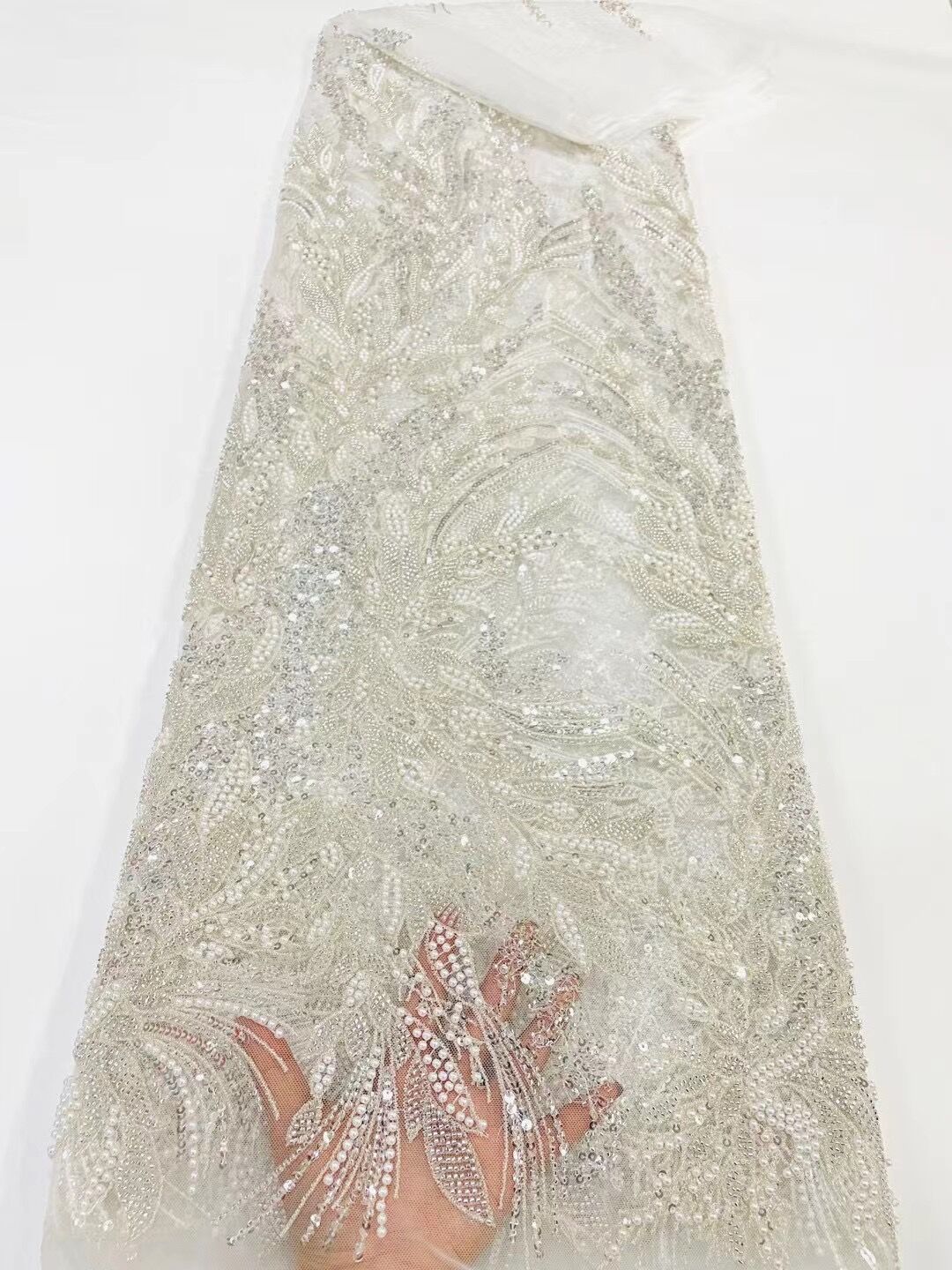 5 YARDS / 16 COLORI / Lune Tessuto per abito da sposa, pizzo, ricamo con perline floreali, maglia glitterata, ballo di fine anno