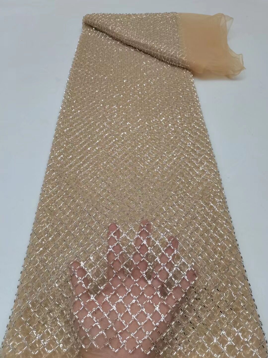 5 YARDS / 8 COLORI / Tessuto per abiti da cerimonia nuziale da sposa in pizzo scintillante con paillettes e perline ricamate Auriane