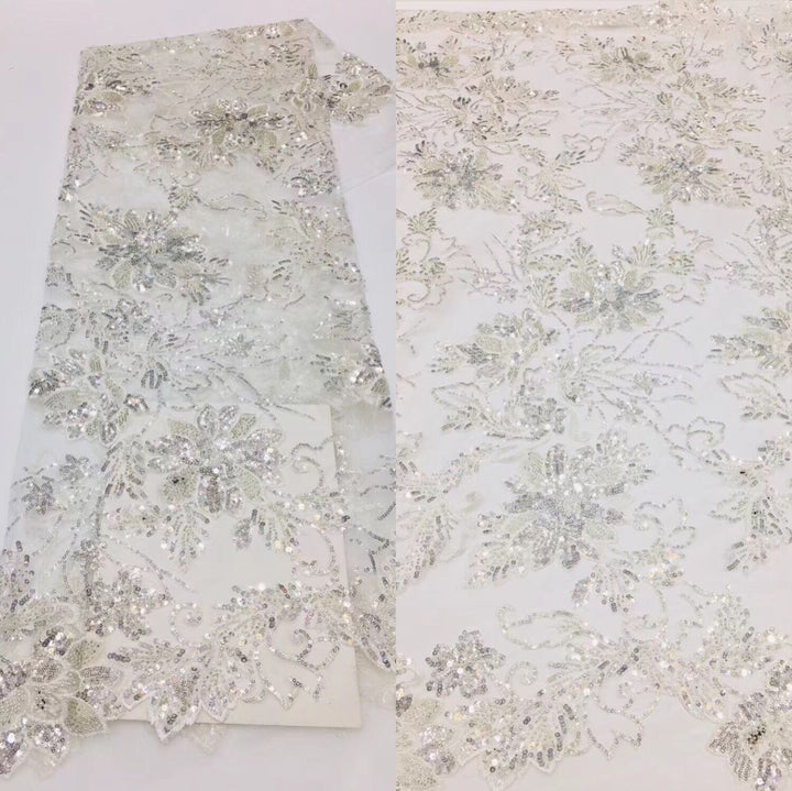 5 YARDS / 13 COLORS / Jolie Floral Beaded Embroidery Glitter Mesh Lace  Party Prom Bridal Dress Fabric