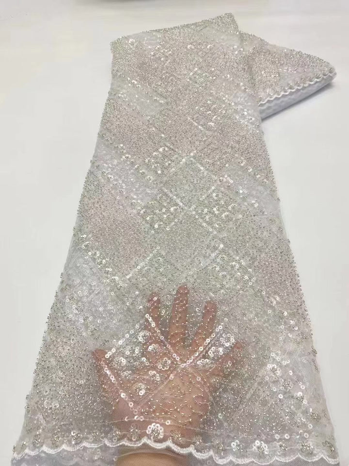 5 YARDS / 20 COLORI / Tessuto Géraldine astratto con perline ricamate con paillettes a rete in pizzo per abito da sposa