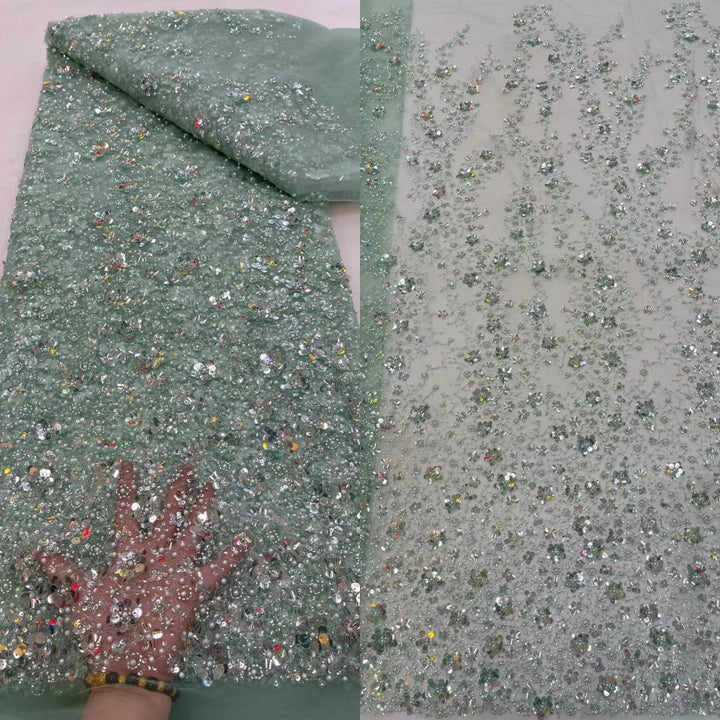 5 YARDS / 9 COLORS / Giselle Sequin Beaded Embroidered  Mesh Sparkly Lace Bridal Wedding Party Dress Fabric