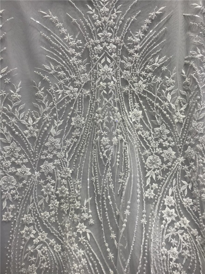 5 YARDS / Celeste Sequin Beaded Embroidered  Mesh Sparkly Lace Bridal Wedding Party Dress Fabric