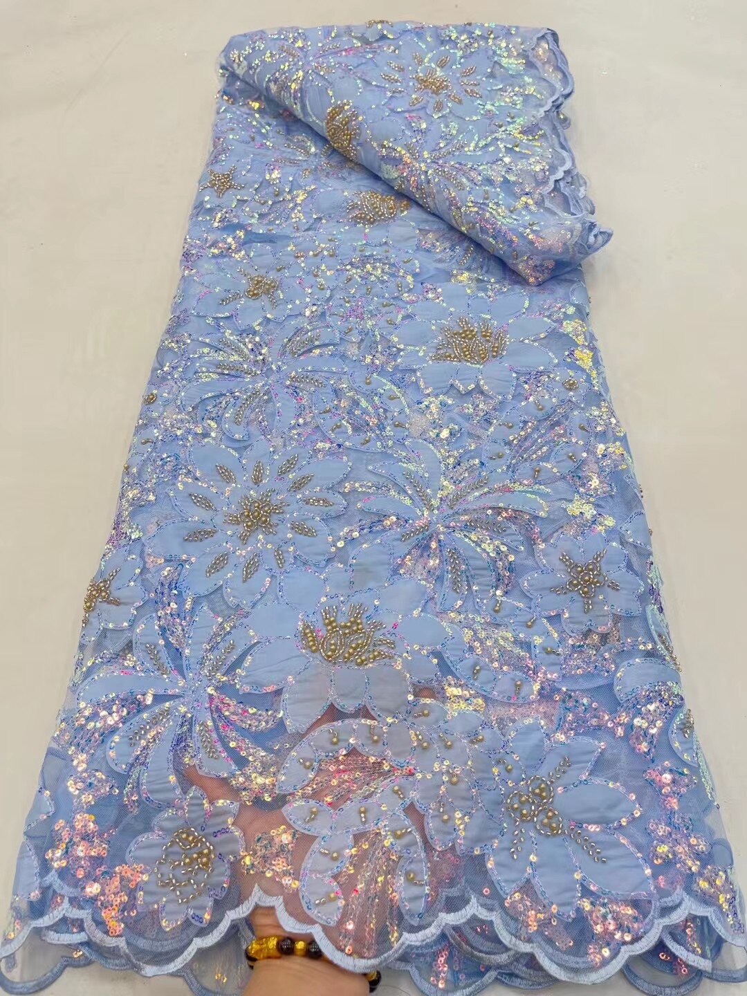 5 YARDS / 6 COLORI / Tessuto per abito da sposa, pizzo scintillante, rete ricamata con paillettes, perline, Esther