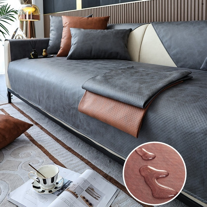 4 COLORS / Sofa Cover Couch Gray Protector Throw For Couches Washable Sectional Slipcover Geometrical Faux Leather Fabric / 4 COLORS