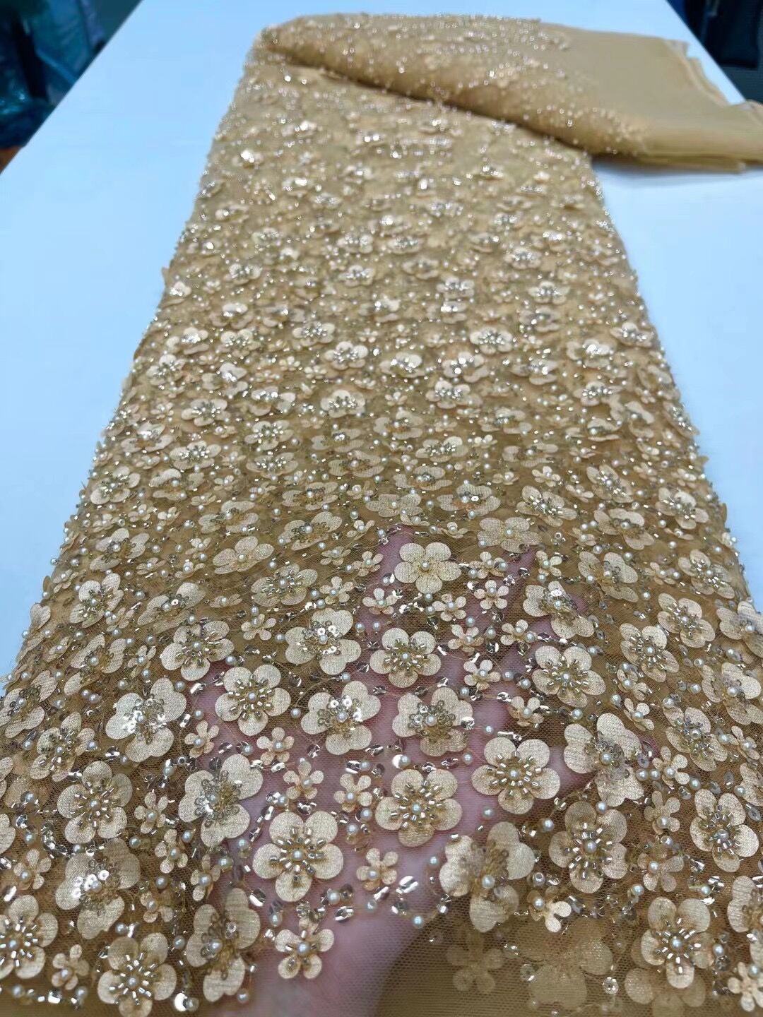 5 YARDS / 7 COLORI / Tessuto per abiti da cerimonia nuziale da sposa in pizzo scintillante con perline ricamate in rete color ambra