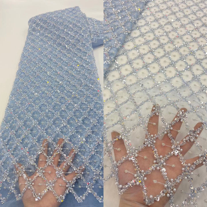 5 YARDS / 6 COLORS / Nélia Geometric Sequin Beaded Embroidery Mesh Lace  Party Prom Bridal Dress Fabric