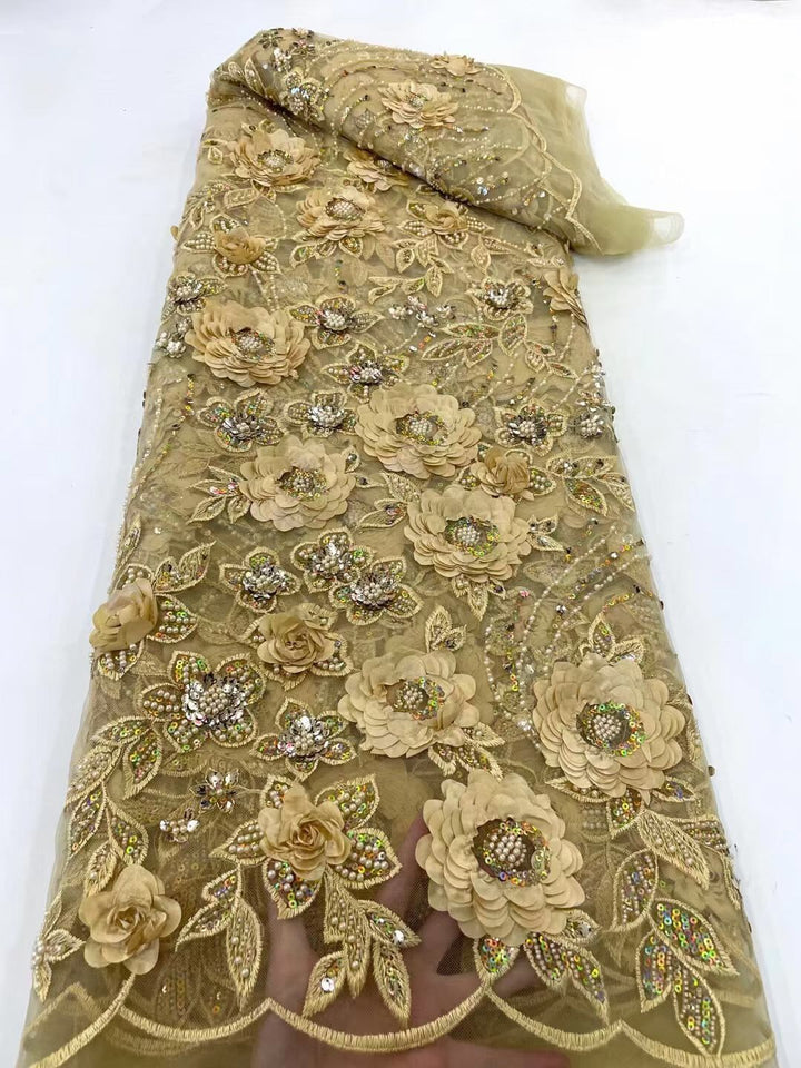 5 IARDI / 8 COLORI / Tessuto per abito da cerimonia nuziale in pizzo a rete con ricami floreali in rilievo