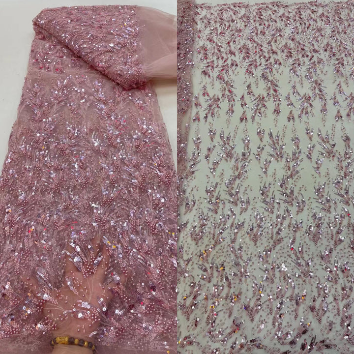 5 YARDS / 17 COLORS / Agathe Sequin Beaded Embroidered  Mesh Sparkly Lace Bridal Wedding Party Dress Fabric