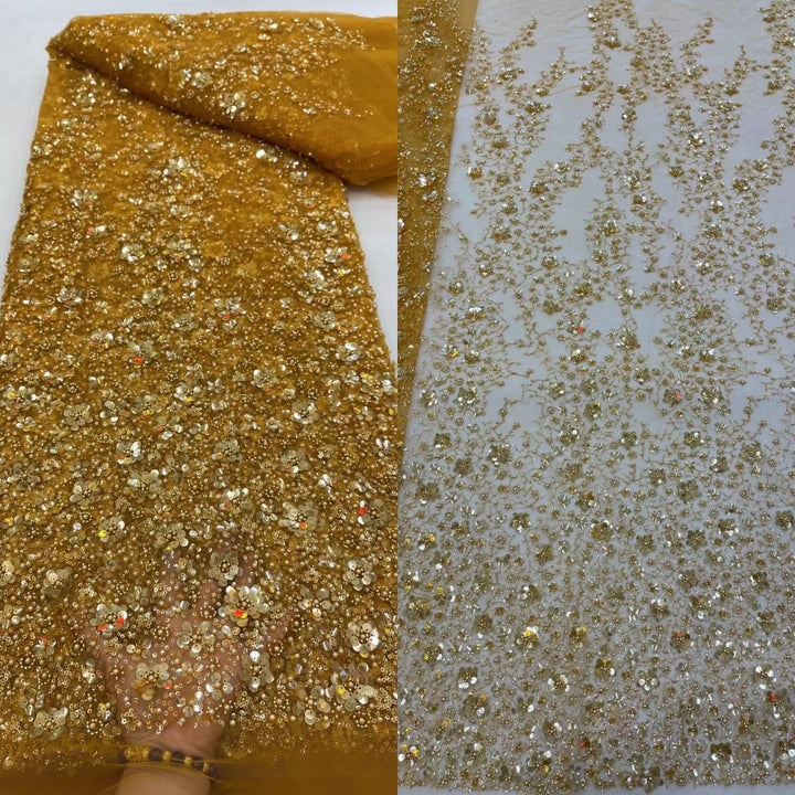 5 YARDS / 9 COLORS / Giselle Sequin Beaded Embroidered  Mesh Sparkly Lace Bridal Wedding Party Dress Fabric