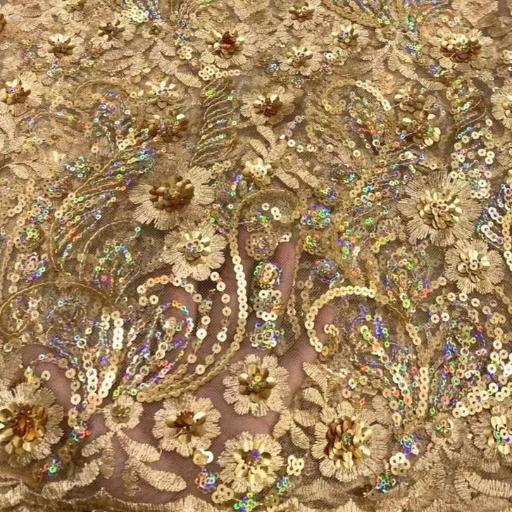 5 YARDS / 9 COLORS / Lucas Sequin Beaded Embroidery Glitter Mesh Sparkly Lace Wedding Party Dress Fabric