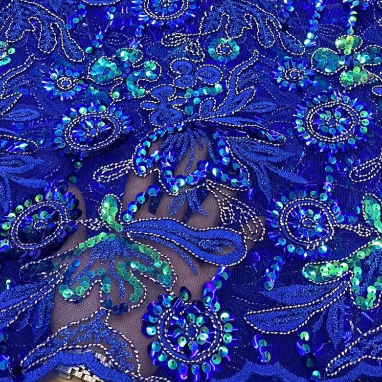 5 YARDS / 30 COLORS / Marie-Claire Floral Beaded Embroidery Glitter Mesh Lace  Party Prom Bridal Dress Fabric