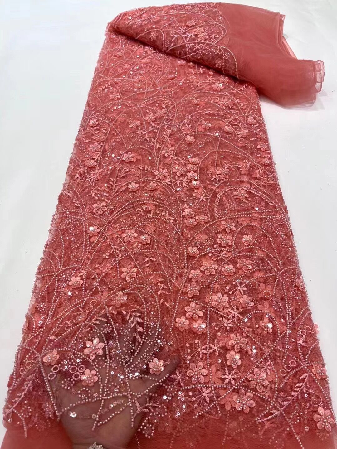 5 YARDS / 16 COLORS / Delphine Sequin Beaded Embroidered  Mesh Sparkly Lace Bridal Wedding Party Dress Fabric