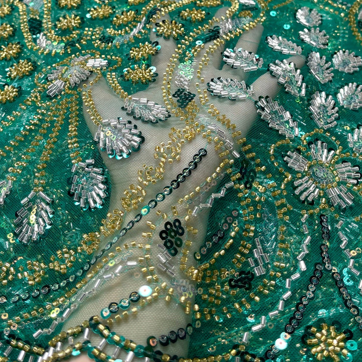 5 YARD / 9 COLORI / Tessuto per abiti da cerimonia nuziale in pizzo scintillante con paillettes ricamate e perline Noam