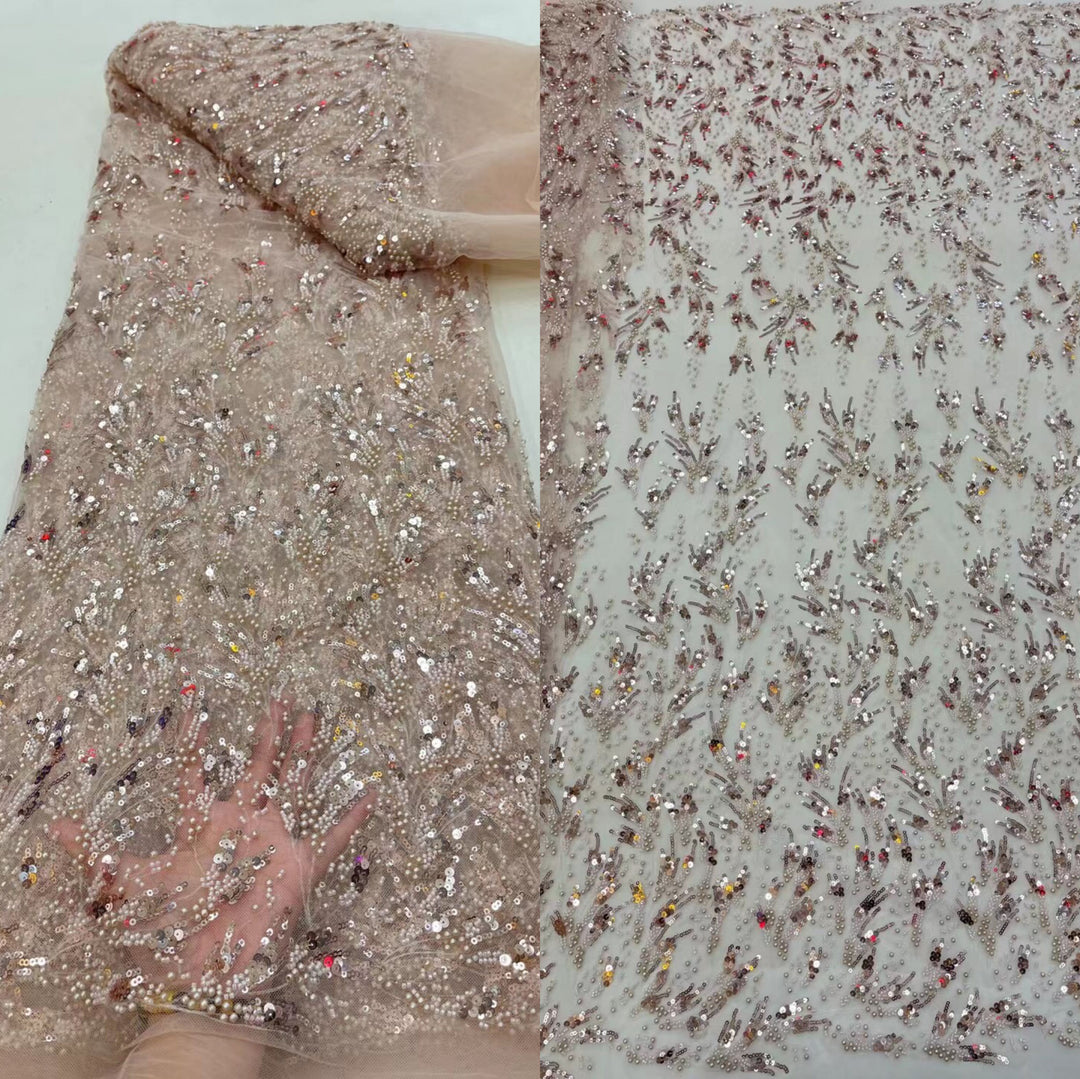 5 YARDS / 17 COLORS / Agathe Sequin Beaded Embroidered  Mesh Sparkly Lace Bridal Wedding Party Dress Fabric