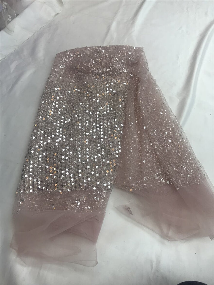 Tessuto per abiti da cerimonia nuziale da 5 metri/Chanela, con paillettes, perline, ricamato, in rete, pizzo scintillante