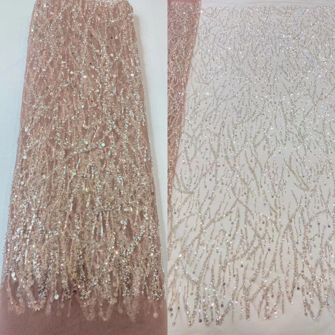 5 YARDS / 14 COLORS / Laurence Sequin Beaded Embroidered  Mesh Sparkly Lace Bridal Wedding Party Dress Fabric