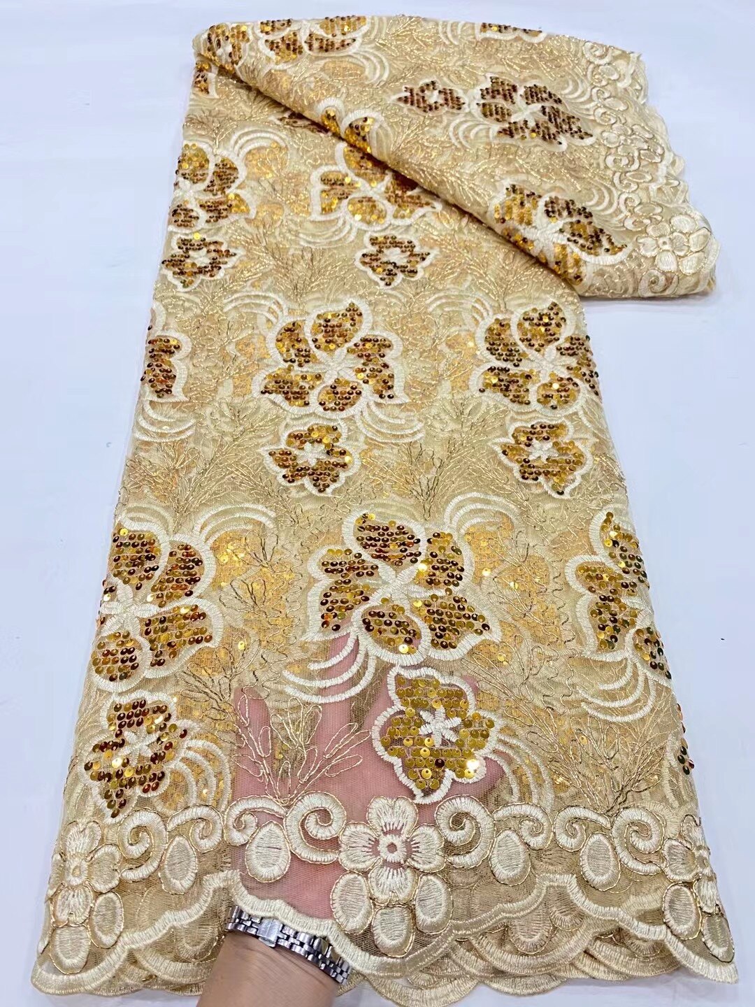 5 YARDS / 10 COLORI / Tessuto per abiti da cerimonia nuziale da sposa in pizzo scintillante con paillettes e perline ricamate Aveline