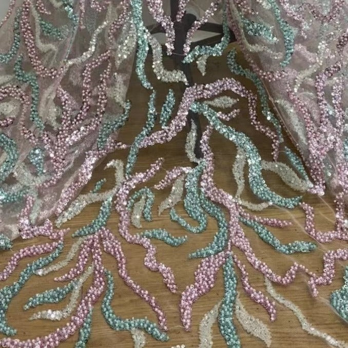 5 YARDS / 5 COLORI / Tessuto per abiti da cerimonia nuziale in pizzo scintillante con ricami di perline e paillettes Nino