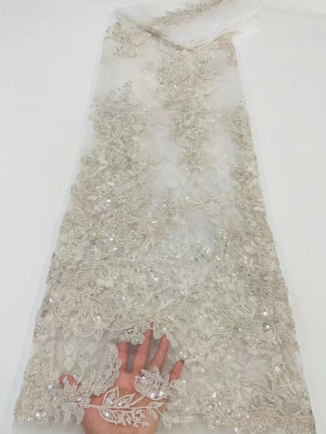 5 YARDS / 16 COLORI / Lune Tessuto per abito da sposa, pizzo, ricamo con perline floreali, maglia glitterata, ballo di fine anno