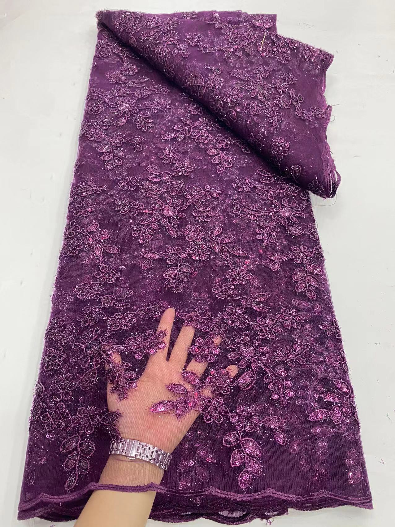 5 YARDS 7 COLORS Paris Floral Beaded Embroidery Sequin Beads Mesh Classic Modern Fabrics