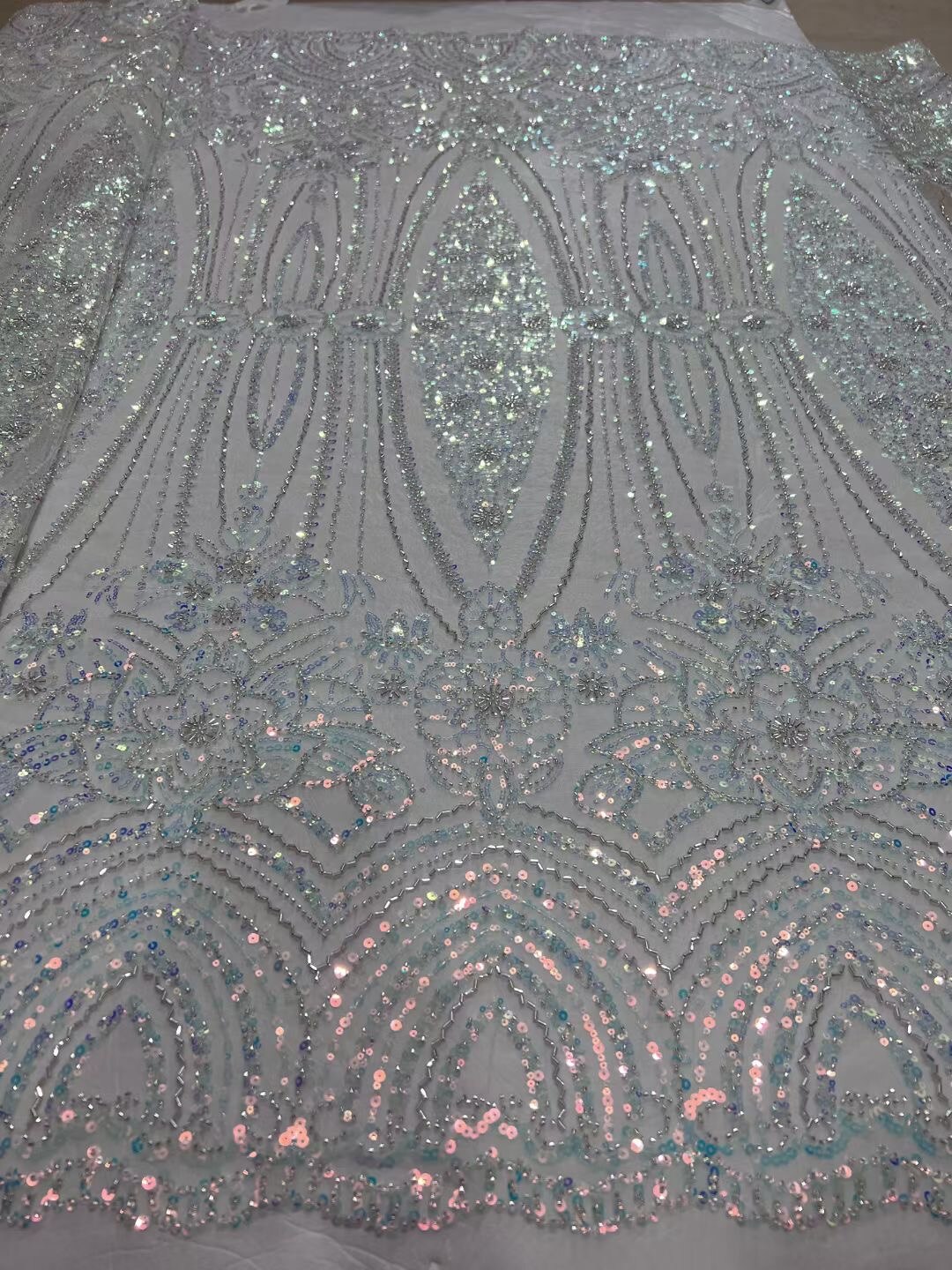 5 YARDS / 7 COLORS / Manon Sequin Beaded Embroidered  Mesh Sparkly Lace Bridal  Party Prom Bridal Dress Fabric