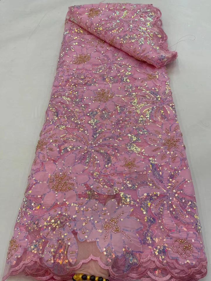 5 YARDS / 6 COLORI / Tessuto per abito da sposa, pizzo scintillante, rete ricamata con paillettes, perline, Esther