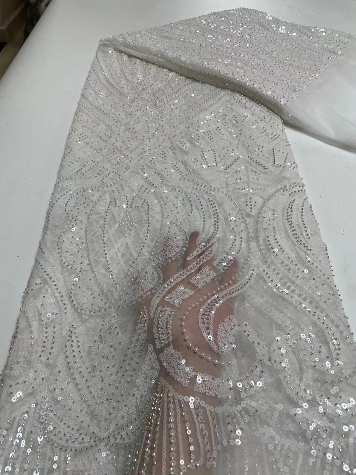 5 YARDS / 17 COLORS / Karine Sequin Beaded Embroidered  Mesh Sparkly Lace Bridal  Party Prom Bridal Dress Fabric