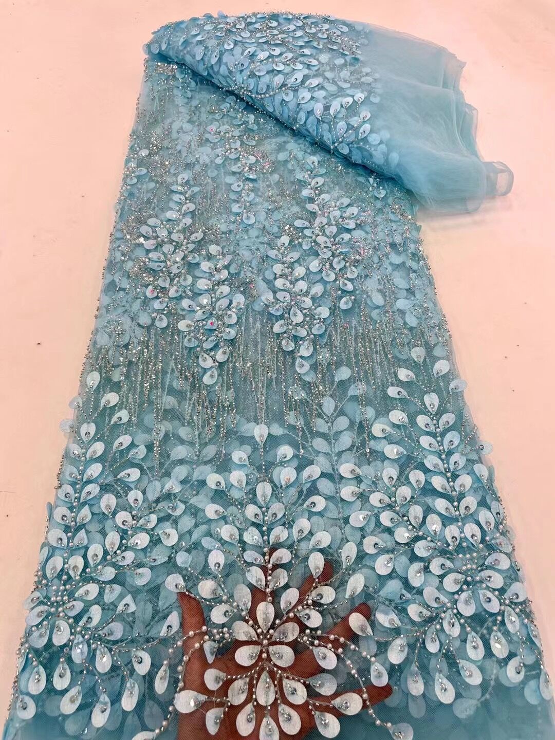 5 YARDS / 20 COLORI / Tessuto per abito da cerimonia nuziale da sposa in pizzo scintillante con paillettes e perline ricamate Elayne